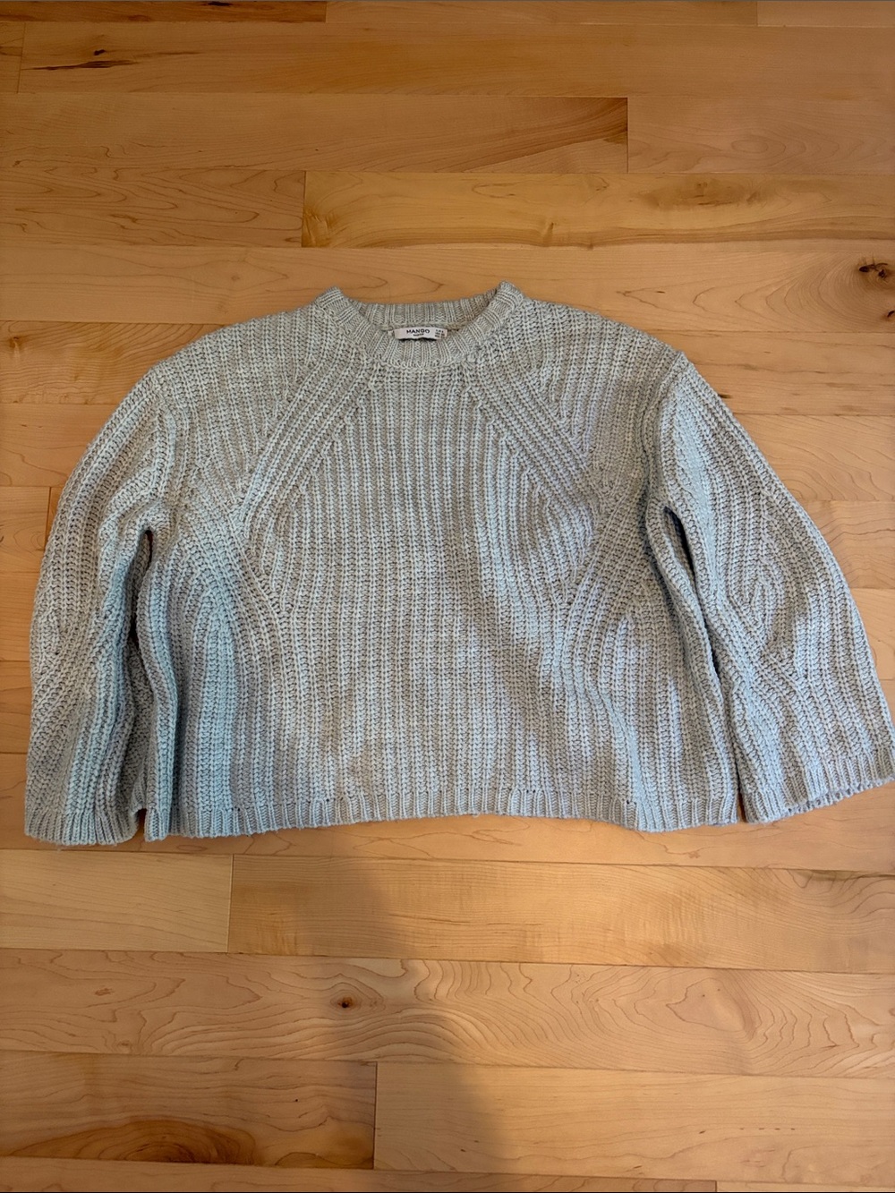 Mango Light Gray Chunky Knit Crewneck Sweater